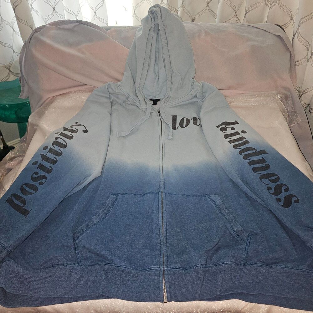 Torrid Love Kindness Ombre Zip Hoodie Size 5 Blue Dip Dye Plus Size Sweatshirt - Picture 3 of 6